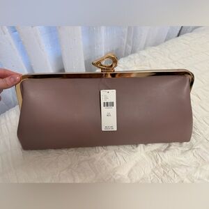 NWT Anthropologie Mauve Vegan Leather Clutch with Gold Trim and Turnlock